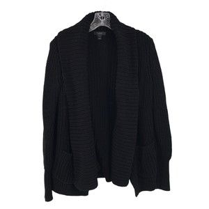 J. Crew Womens Black Rib Stitch Open Cardigan Sweater 100% Cotton Pockets Size S